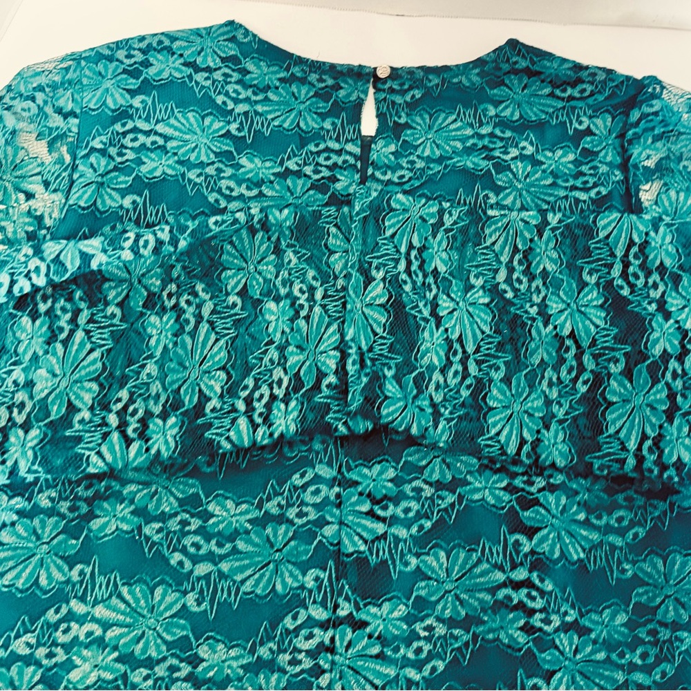 Draper James Green Floral Lace Pull Over Blouse Lined Sheer 3/4 Sleeves - Picture 12 of 15